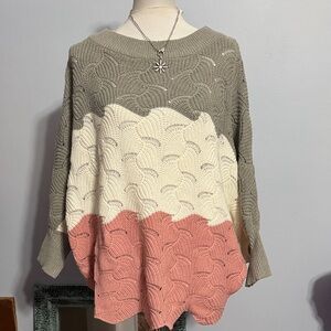 ANDREE BY UNIT Sage, Cream & Dusty Pink Colorblock Scoop Sweater